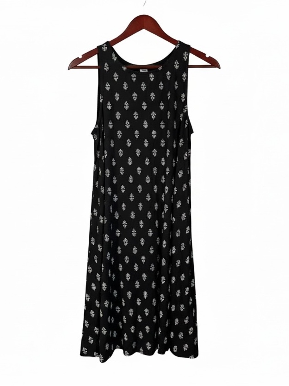 Old Navy Black Sleeveless Midi Tank Dress White Tile Geometric Block Print NWT